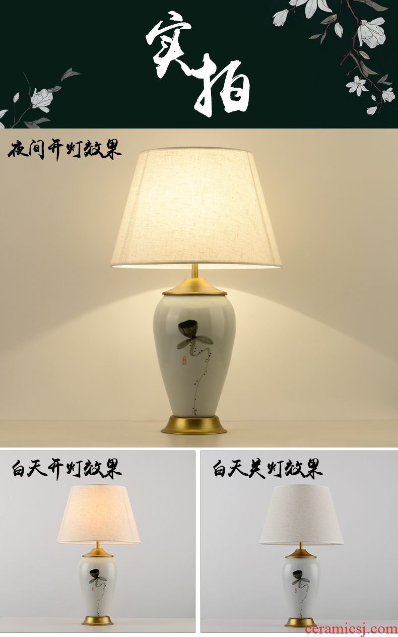New Chinese style lamp lights sitting room tea table vase study of bedroom the head of a bed decoration lamp cloth art ceramic desk lamp to restore ancient ways