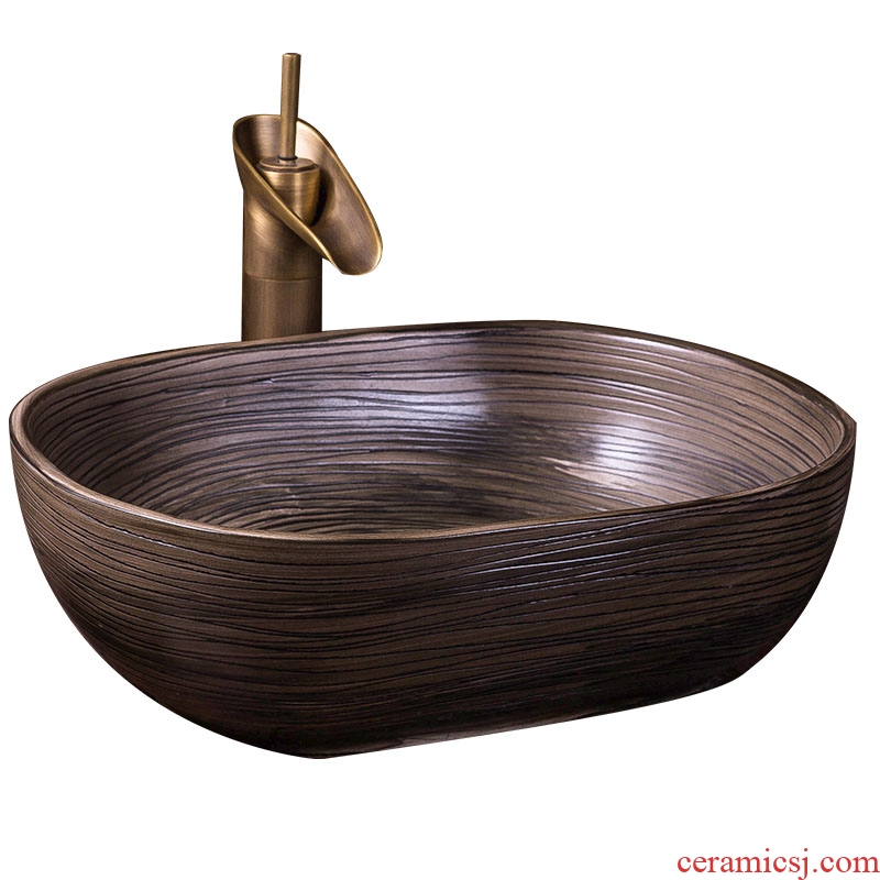 Ceramic wash dish stage basin oval restoring ancient ways home sanitary Chinese drawing art basin bathroom toilet
