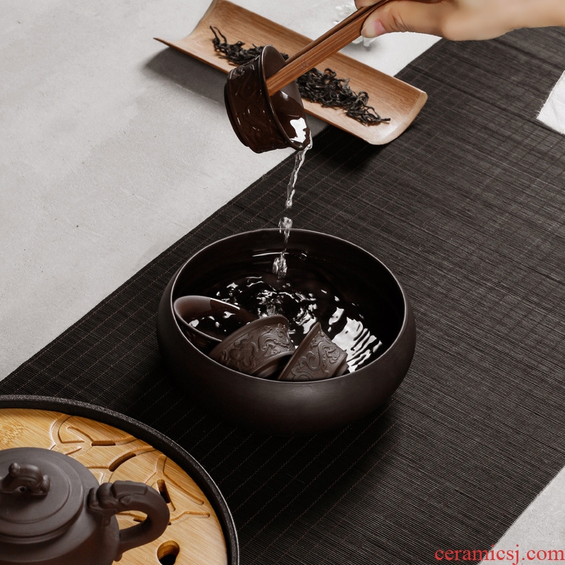 Three thousand purple sand tea to wash large ceramic Japanese tea village water jar water to wash in hot dry bubble bucket of kung fu tea accessories