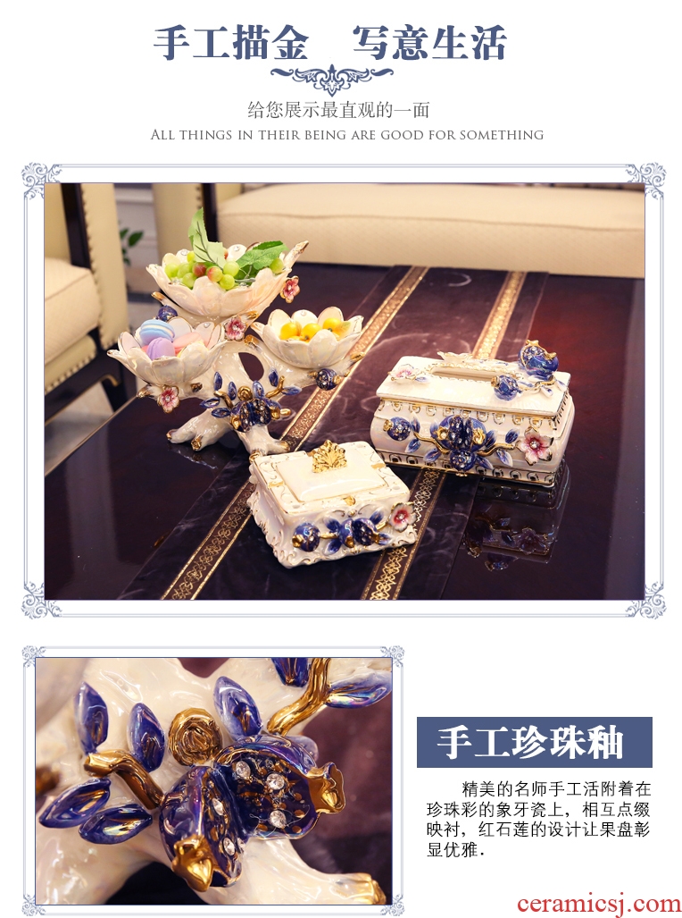 European ceramic fruit bowl suit tissue box ivory porcelain ashtrays palace sitting room tea table three-piece furnishing articles