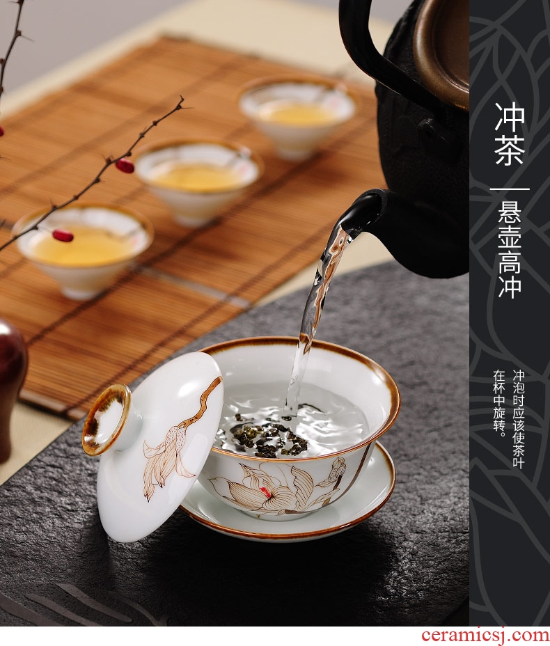 Drink to jingdezhen size tureen single white porcelain cups thin foetus tea bowl three glass ceramic kung fu tea set