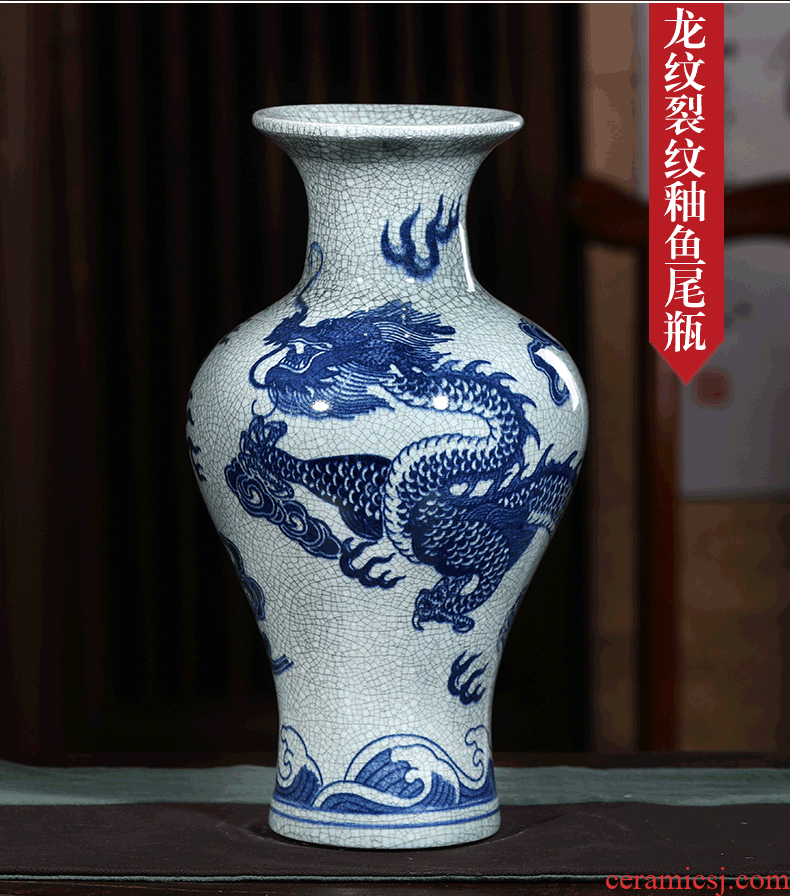 Jingdezhen ceramics dragon playing pearl blue and white porcelain vases, flower arrangement furnishing articles furnishing articles archaize sitting room of new Chinese style