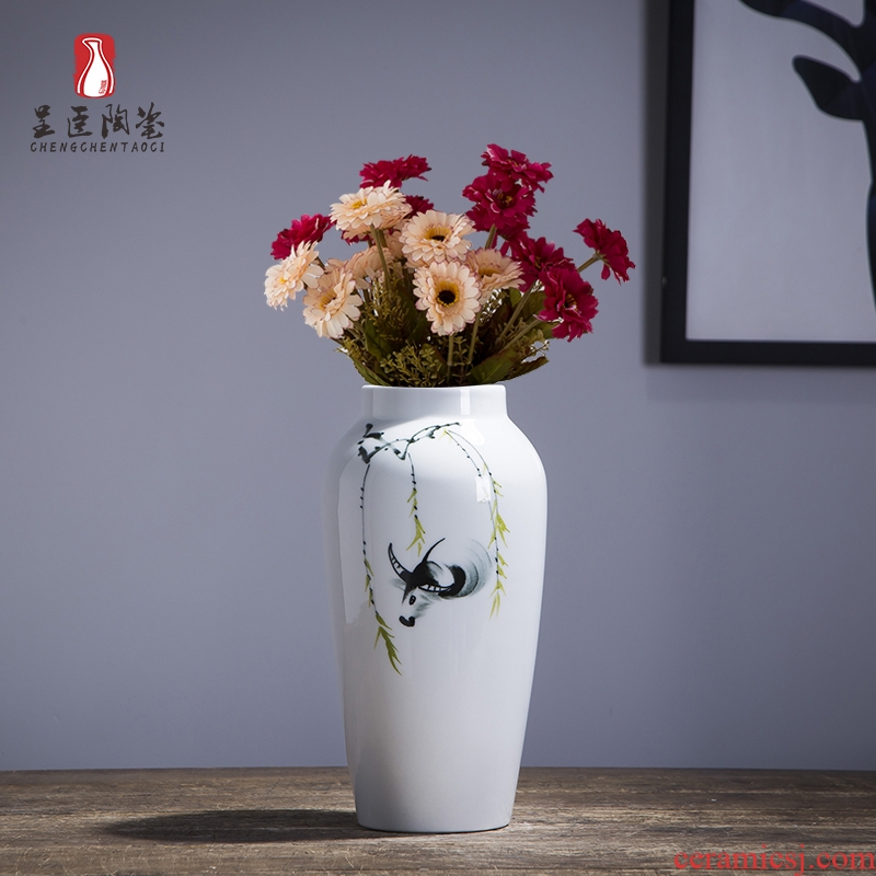 Jingdezhen ceramic vases, contemporary and contracted white tea table table place adornment flower arranging wide mouth porcelain vase