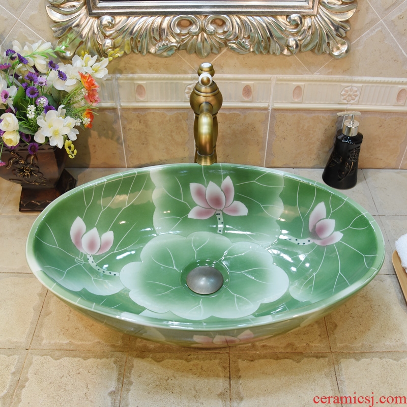 JingYuXuan jingdezhen ceramic art basin stage basin sinks the sink basin basin elliptic complete green