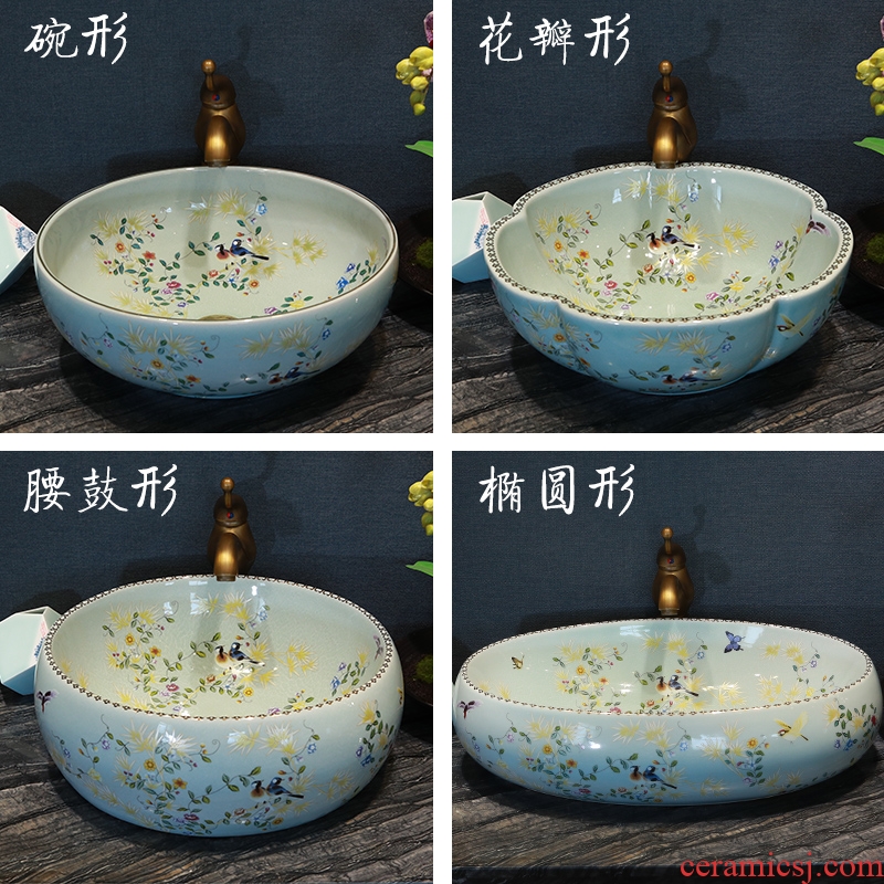 Million birds stage basin sink ceramic lavatory circle art basin bathroom wash face basin crack of flowers and birds