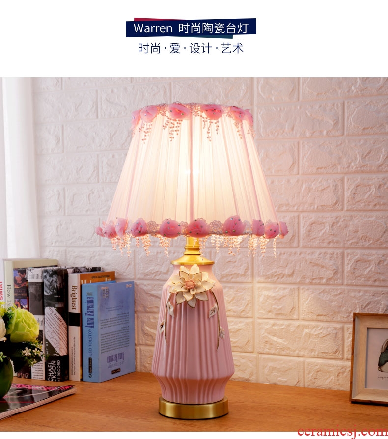 Simple American ceramic lamps fashion sitting room warm desk lamp of bedroom the head of a bed the study of remote control dimmer decoration lamp