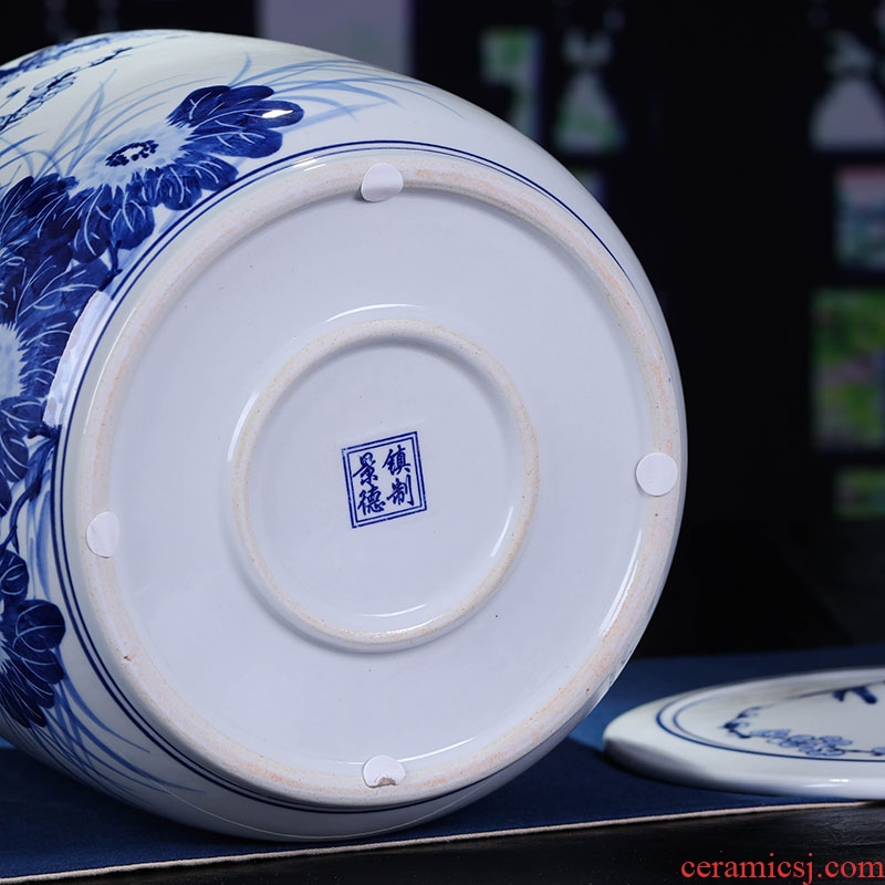 Jingdezhen ceramic hand-painted magpie tea pot large puer tea cake tea cake cylinder seal box