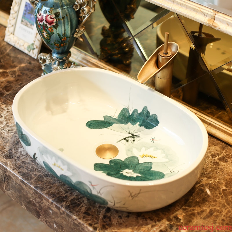 Jingdezhen rain spring basin art ceramics on elliptic basin suit lavatory toilet lavabo