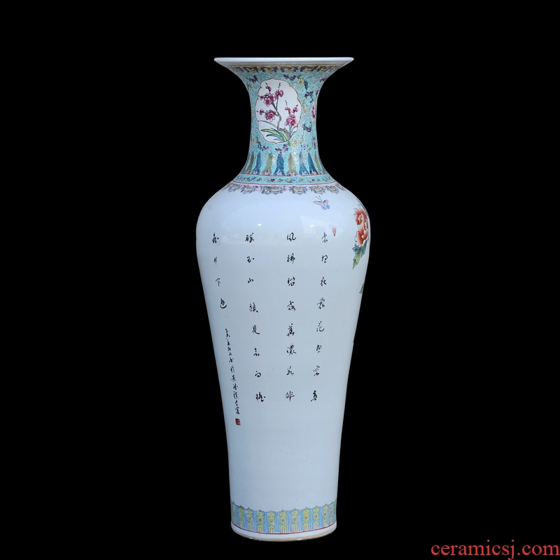 Jingdezhen ceramic of large vases, antique hand-painted famille rose blooming flowers goddess of mercy bottle of large vase