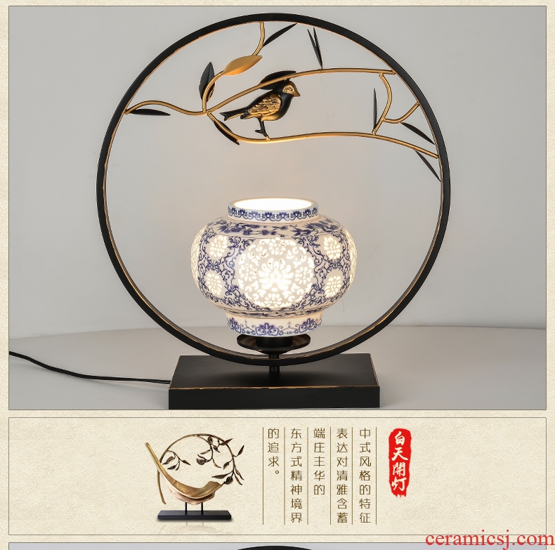 New Chinese style lamp lamp of bedroom the head of a bed creative decorative ceramic restoring ancient ways, wrought iron hotel contracted the lamps and lanterns that warm light