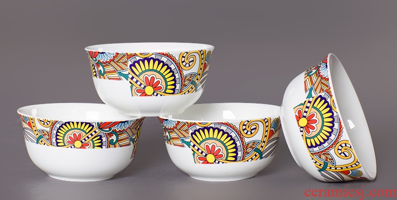 Red leaves of jingdezhen ceramic 10 bowls skull suit Europe type rice bowls rainbow noodle bowl household bone porcelain tableware