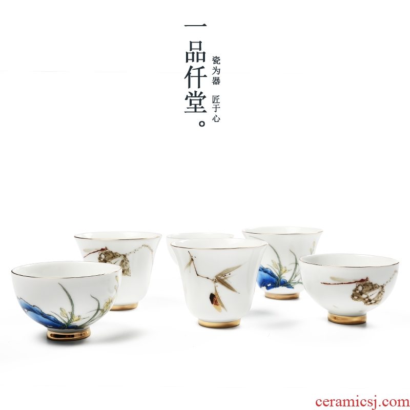 Yipin # $hand-painted paint beam koubei white porcelain tea set personal master sample tea cup glass ceramic cups