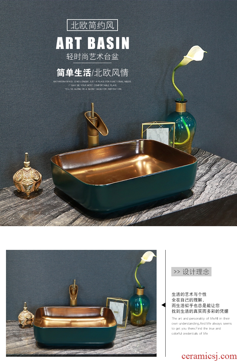 Gold-plated million birds with the stage basin square art ceramic lavatory bathroom sink continental basin