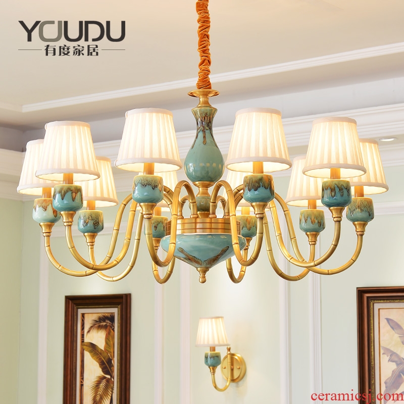 American droplight sitting room whole bedroom contracted copper chandelier Mediterranean restaurant ceramic double entry building european-style villa copper lamp