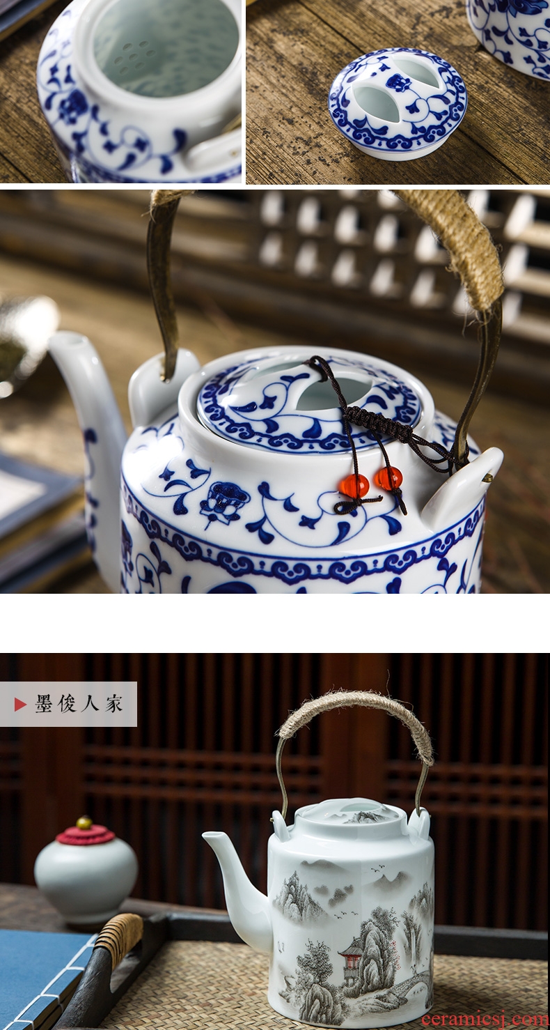 Jingdezhen ceramic teapot cool household girder kettle pot teapot old blue and white porcelain antique large-sized cold water