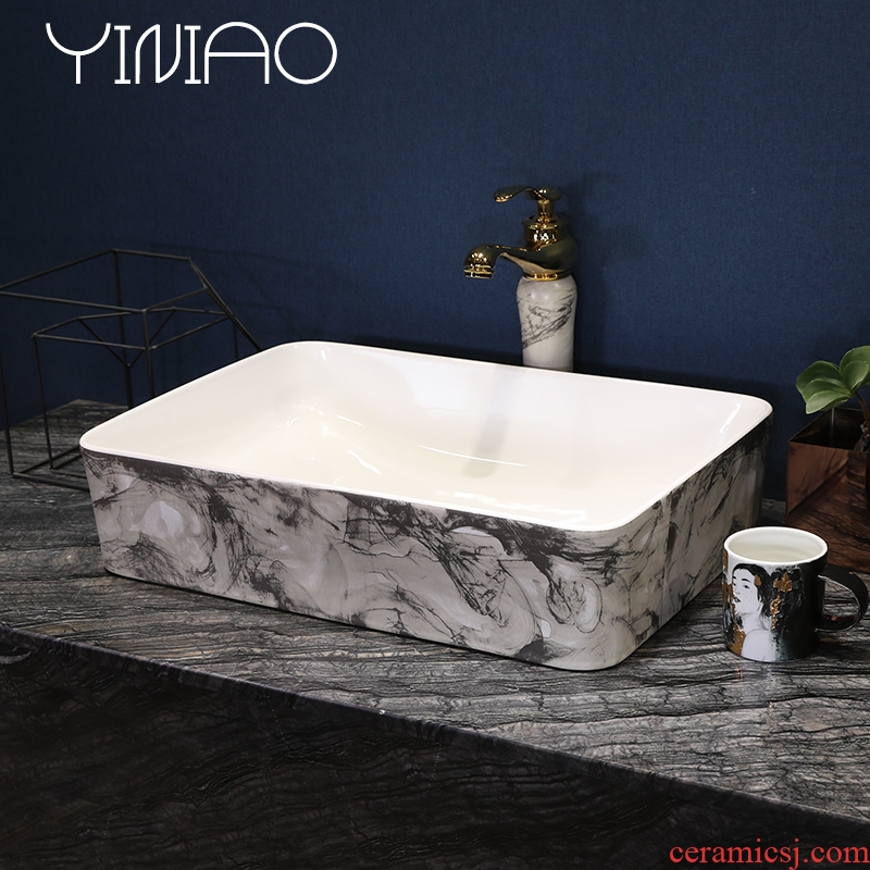 Simple ink grain ceramic basin square continental basin stage art basin bathroom sinks counters