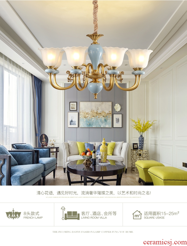 Any lift european-style full copper chandelier lamps and lanterns of the sitting room is contracted American bedroom creative personality ceramic lamp hall restaurant