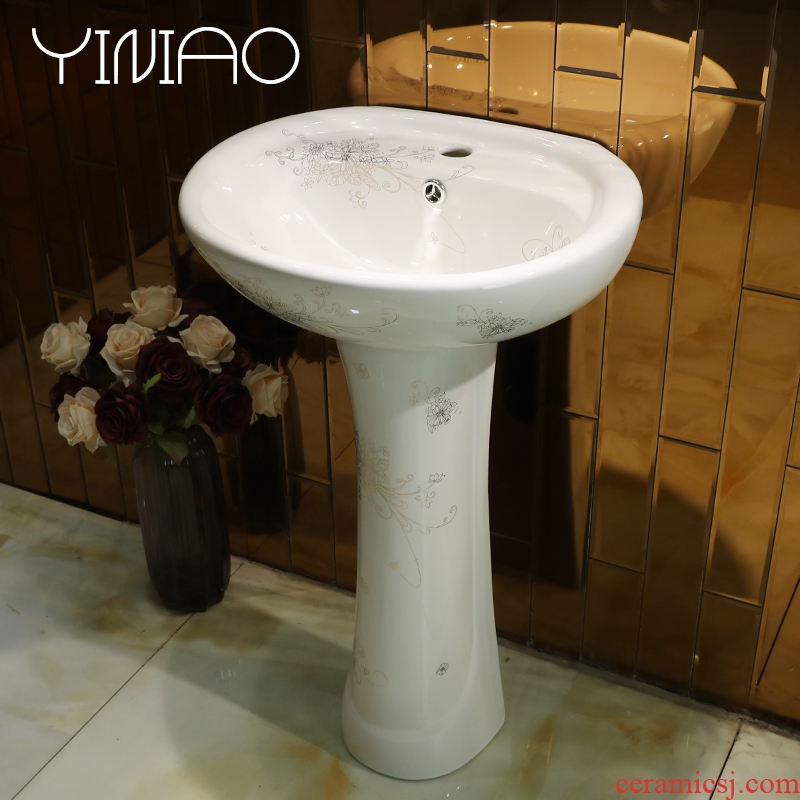 Million birds basin of pillar type lavatory floor pillar integrated art basin ceramic toilet lavabo is contracted