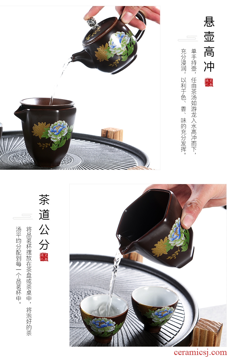 Porcelain god contracted Japanese tea ceremony household utensils suit real wood double stone mill ceramic cups tea tray tea tea