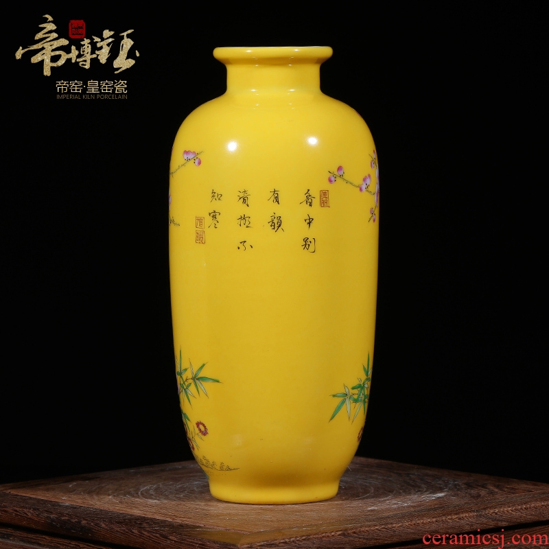 Jingdezhen porcelain furnishing articles yellow glazed colored enamel hand-painted ceramic vase and flowers and birds take floret bottle of flower restoring ancient ways