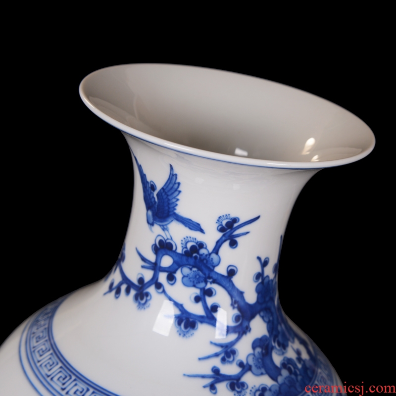 Jingdezhen blue and white vase birds home decoration high-end antique ceramics kangxi mei bottle process sitting room furnishing articles