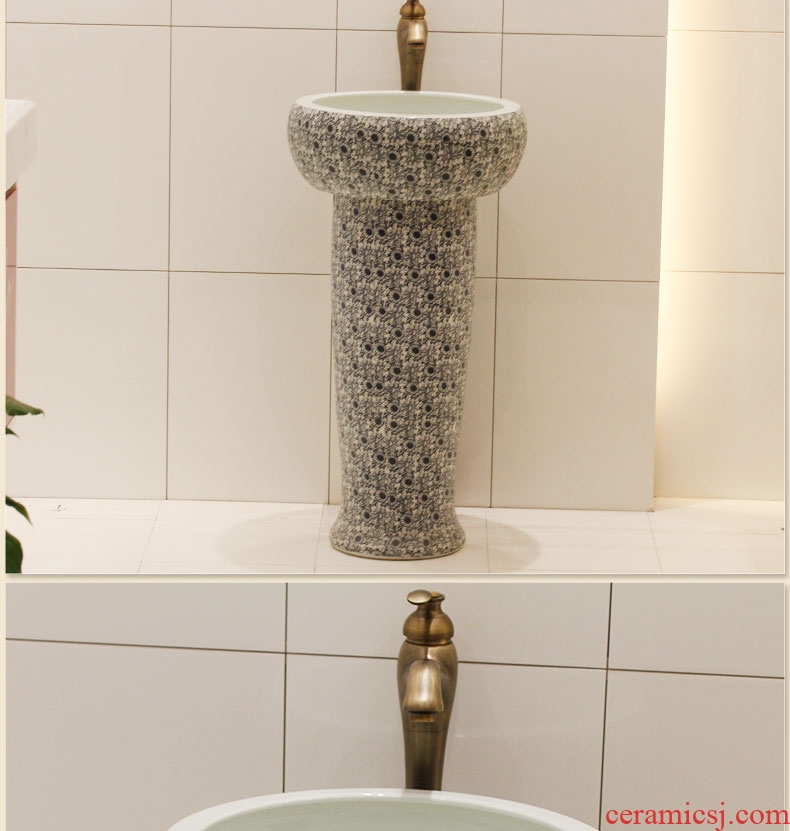 Jingdezhen ceramic balcony column basin one-piece toilet stage basin sinks household lavabo console