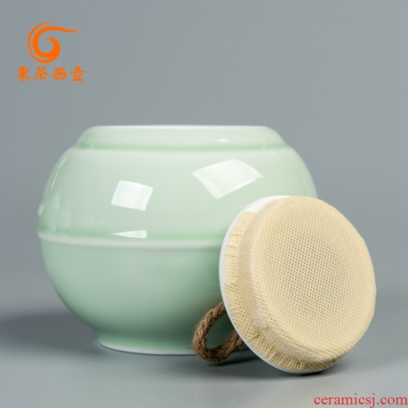 East west pot of ceramic tea caddy large tea box sealed cans creative receives longquan celadon caddy