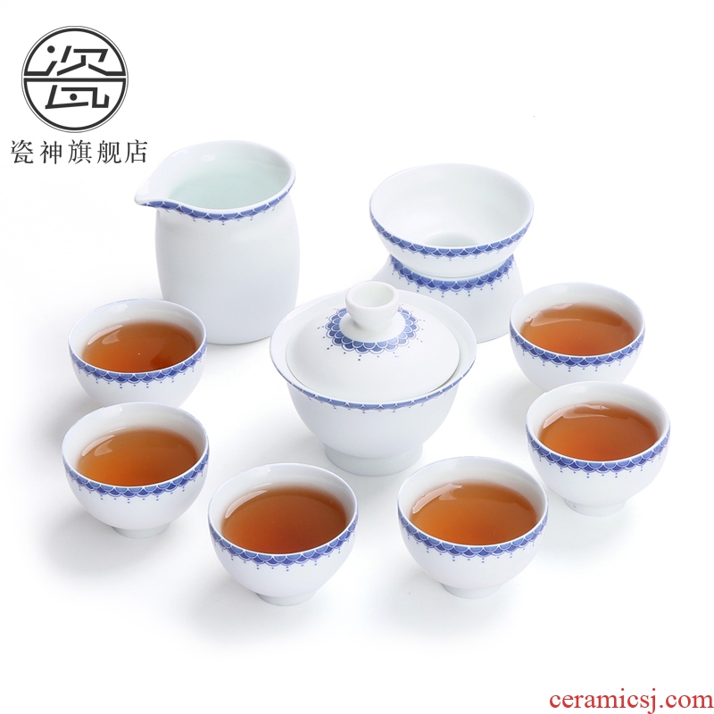 Porcelain god gift boxes of a complete set of matte ethnic wind household ceramics kung fu tea set suit white porcelain teapot teacup contracted