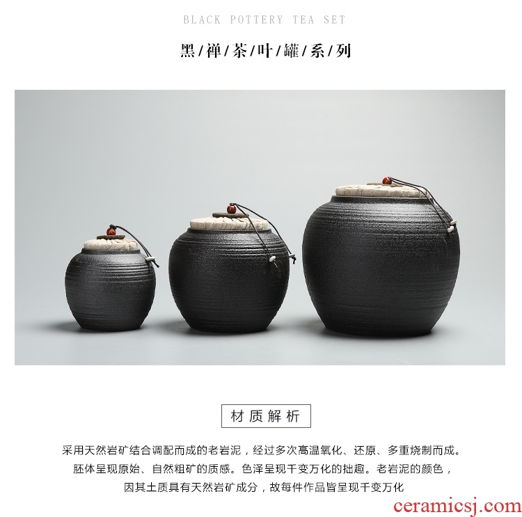 Black pottery morning cheung zen tea canister coarse pottery large firewood seal pot small ceramic wake pu 'er tea packaging