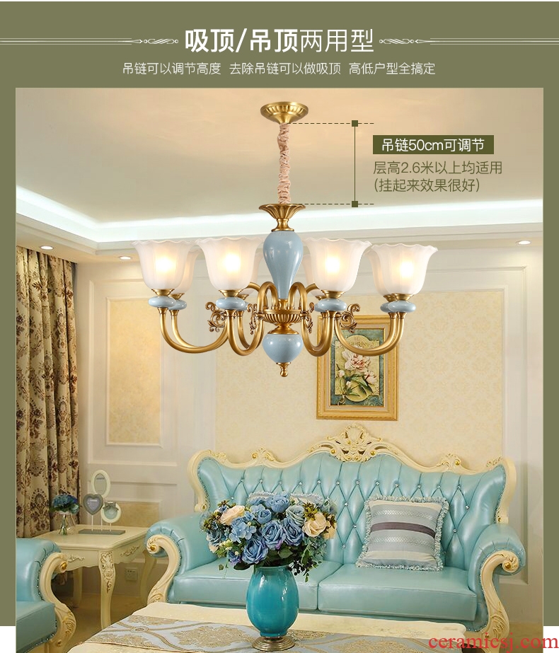 Any lift european-style full copper chandelier lamps and lanterns of the sitting room is contracted American bedroom creative personality ceramic lamp hall restaurant