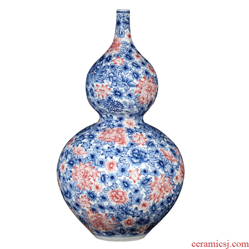 Jingdezhen ceramics imitation qianlong hand-painted flower gourd vases, furnishing articles new Chinese style living room decoration decoration