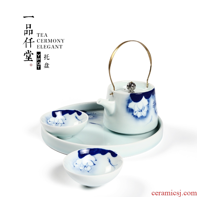 Yipin # $hand-painted lotus lotus pot bearing porcelain ceramic pot dry blister tray of the teapot tea tray kung fu tea accessories