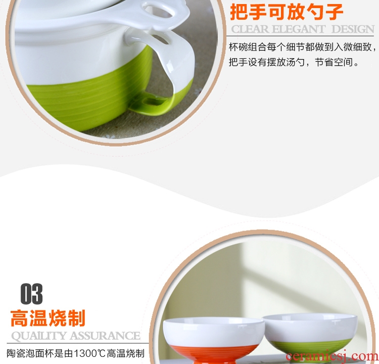 Students bowl with cover ceramic bowl bowl cup dishes spoon set salad bowl japanese-style tableware bowls of household