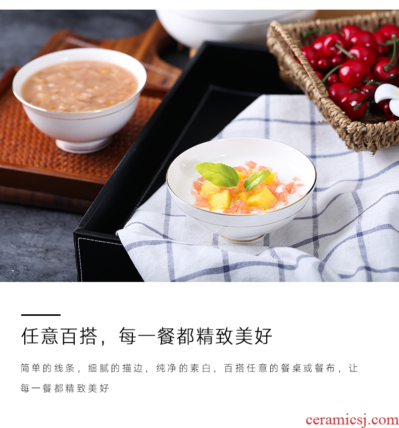 Ceramic porridge for breakfast bowl household contracted tall bowl dessert bowl prevent hot round bone porcelain tableware jobs