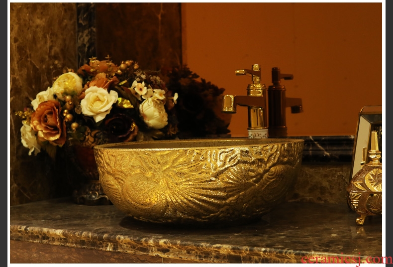 Gold cellnique stage basin circular jingdezhen ceramic lavatory toilet lavabo modern European sculpture gentoo