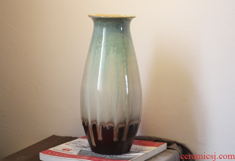 Art show rural Chinese modern jingdezhen ceramic color glaze vase three-piece sitting room place ornament