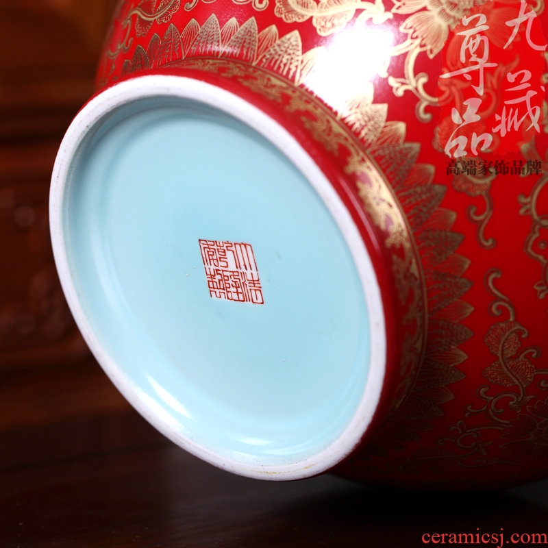 Jingdezhen ceramics imitation qing qianlong red colour to tie up branch grain ears bottle gourd household handicraft furnishing articles