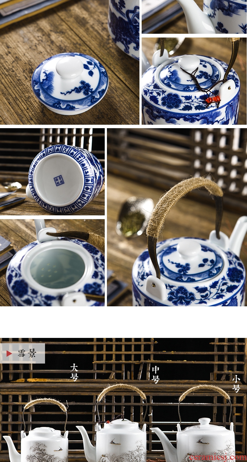 Jingdezhen ceramic teapot cool household girder kettle pot teapot old blue and white porcelain antique large-sized cold water