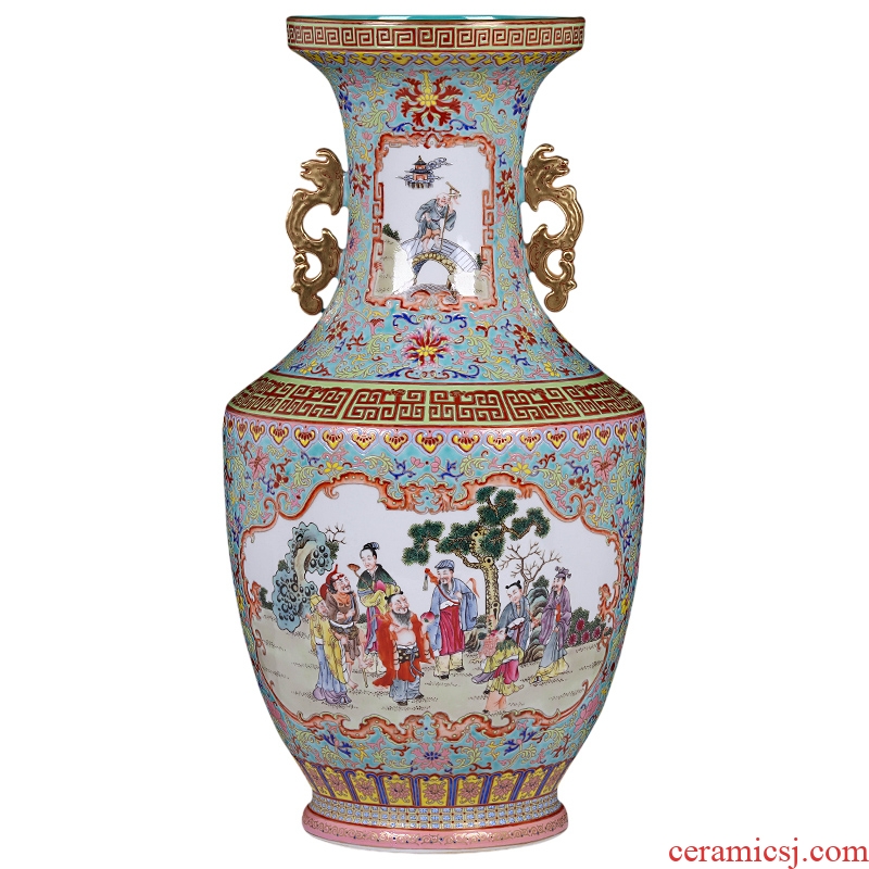 Long with the jingdezhen ceramics vase archaize colored enamel the eight immortals sitting room porch decoration of Chinese style household furnishing articles