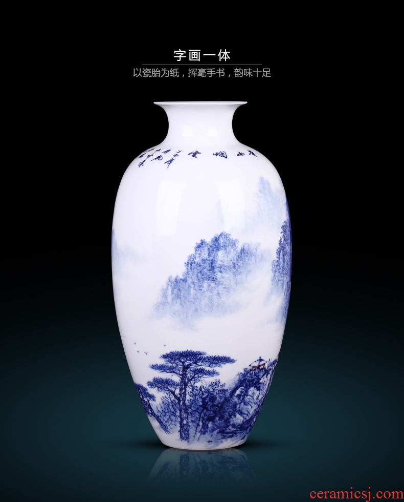 Jingdezhen ceramic blue huangshan smoke flower arrangement craft porcelain vase place to live in the sitting room porch decoration