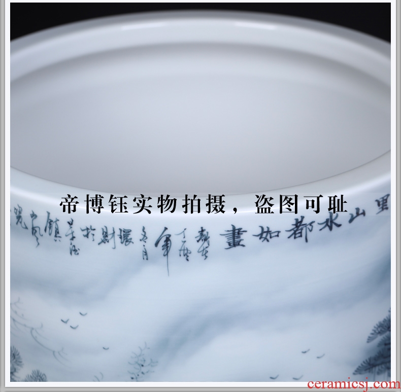 Jingdezhen ceramic king of the ring money master hand-painted color ink landscape of large vases, handicraft decoration quiver
