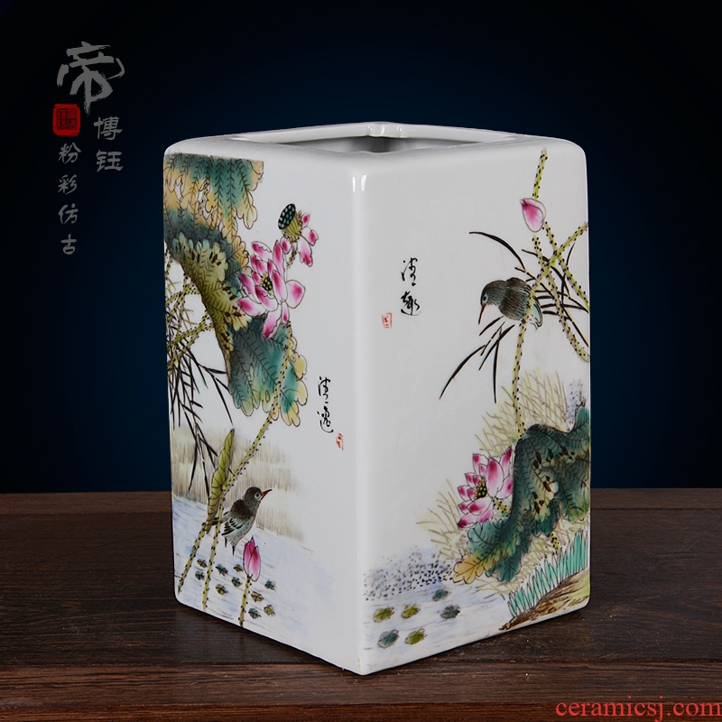 Jingdezhen ceramics imitation qing qing qianlong pastel hand-painted lotus boring vase archaize home handicraft furnishing articles