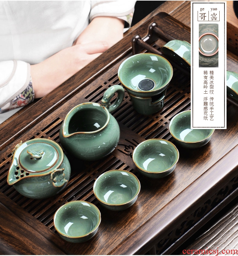 It still fang open the slice of a complete set of kung fu tureen hand grasp the teapot pot of celadon imitation song dynasty style typeface elder brother kiln ceramic tea set