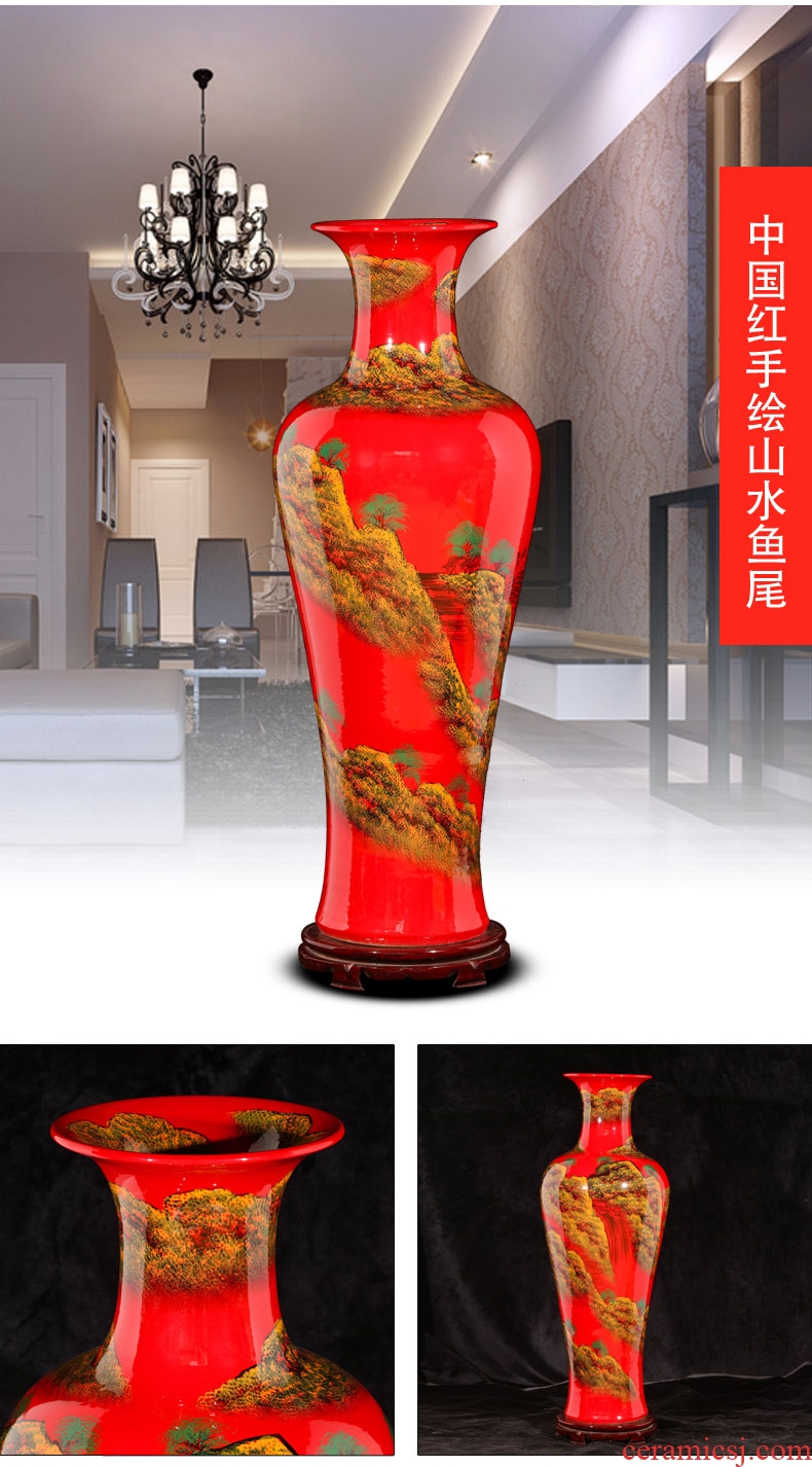 Jingdezhen ceramics China red vase is placed large bottle gourd landing large contemporary and contracted sitting room