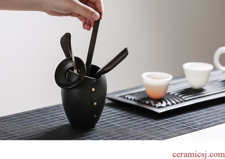 Yipin thousand hall of black and white ceramic tea six gentleman wenge teaspoons ChaGa ChaZhen kung fu tea accessories