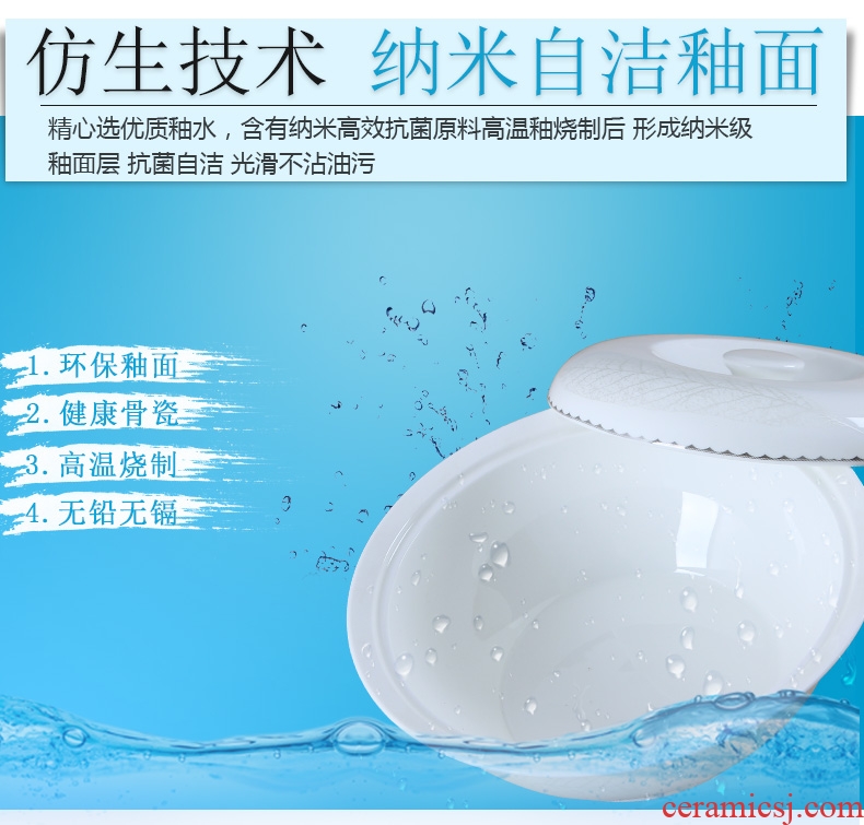 Home supplies pan jingdezhen 9 inches with cover round ceramic soup pot pot creative tableware large bowl of soup bowl