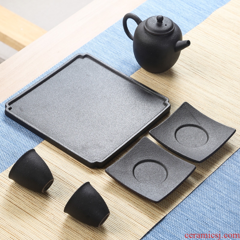 Three thousand coarse ceramic tea set small suit household mini ceramic teapot tea village contracted a pot of two set of portable
