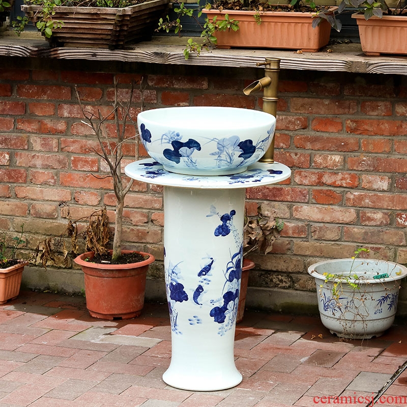 Pillar lavabo ceramics jingdezhen blue and white porcelain basin of peony art one floor toilet washs a face small column