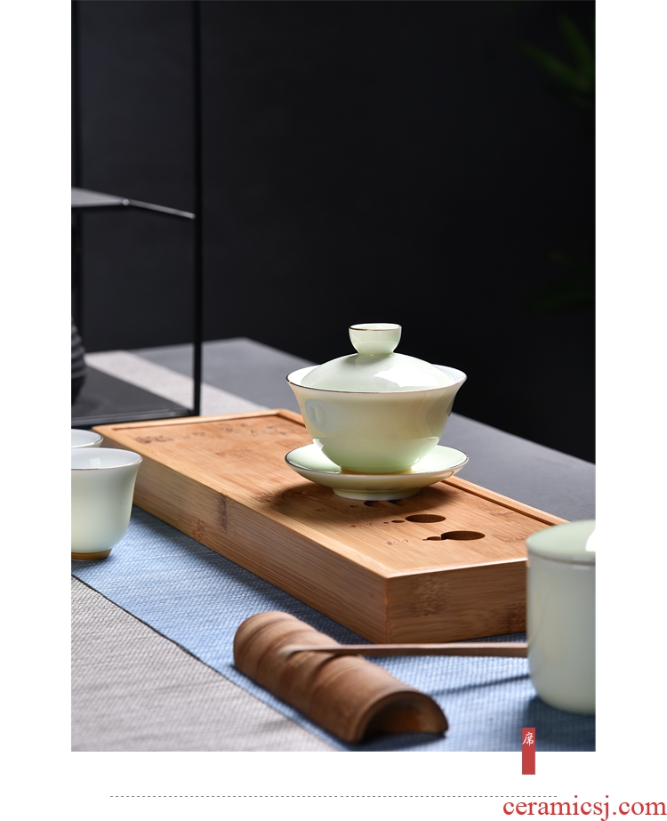 Hong bo need a complete set of ceramic tea set ground water bamboo dry bubble little Japanese kung fu tea tray