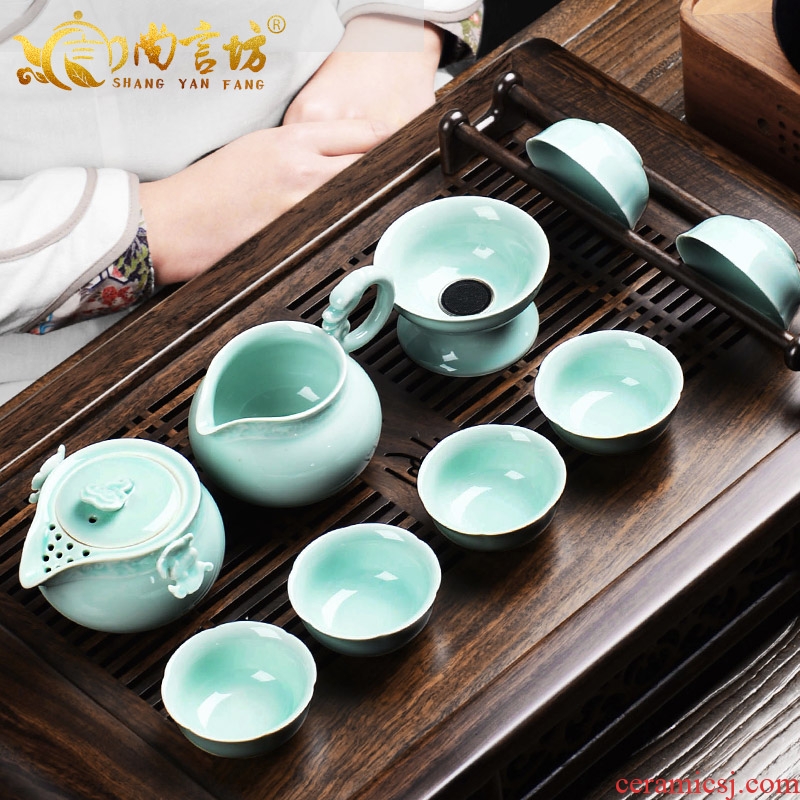 It still fang open the slice of a complete set of kung fu tureen hand grasp the teapot pot of celadon imitation song dynasty style typeface elder brother kiln ceramic tea set